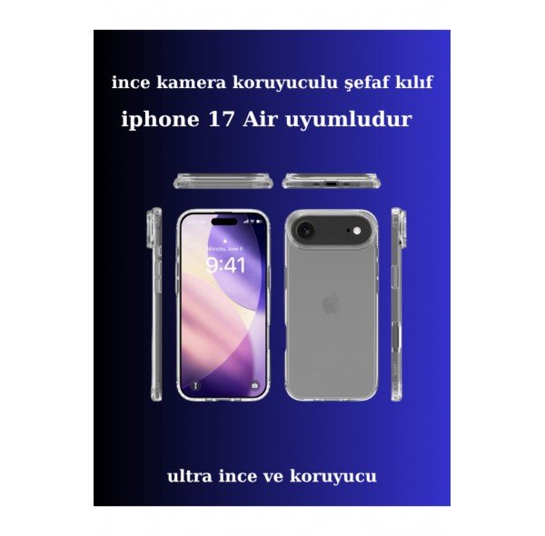 Apple iphone 17 Air Uyumlu Ince Şefaf Kamera Çerçeve Koruyucu Telefon Kılıfı