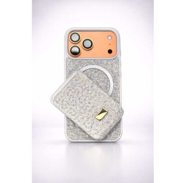 İphone 17 Pro MagSafe Uyumlu Taşlı Telefon Kılıfı + Kartlık Seti Lüks Dokunuş, Günlük Konfor