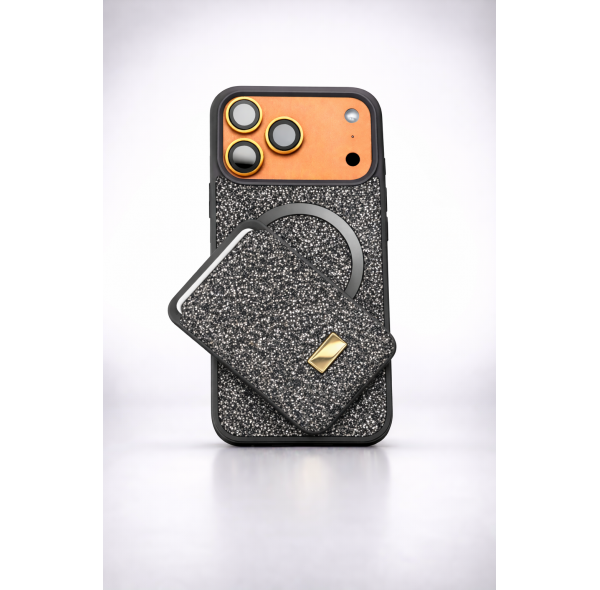 İphone 17 Pro MagSafe Uyumlu Taşlı Telefon Kılıfı + Kartlık Seti Lüks Dokunuş, Günlük Konfor