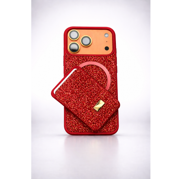 İphone 17 Pro MagSafe Uyumlu Taşlı Telefon Kılıfı + Kartlık Seti Lüks Dokunuş, Günlük Konfor